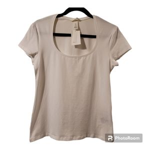 H&M plain white stretchy short sleeve basic t-shirt size L